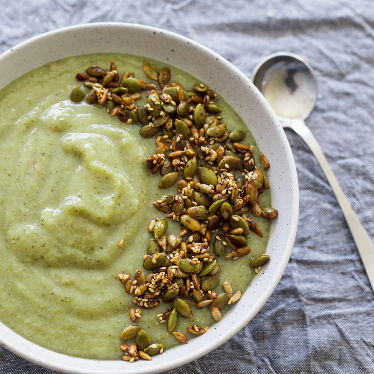 Naked Paleo Broccoli and Bacon Soup with Toasted Seeds Healthy Greens Gluten Free Dairy Vegan Recipe Blog