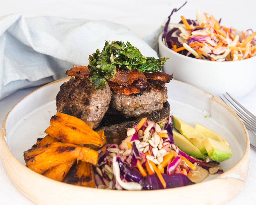 Beef Burger Stacks with Tangy Coleslaw Recipe Naked Paleo Blog Healthy Bars and Mylk Infusion Latte Powders