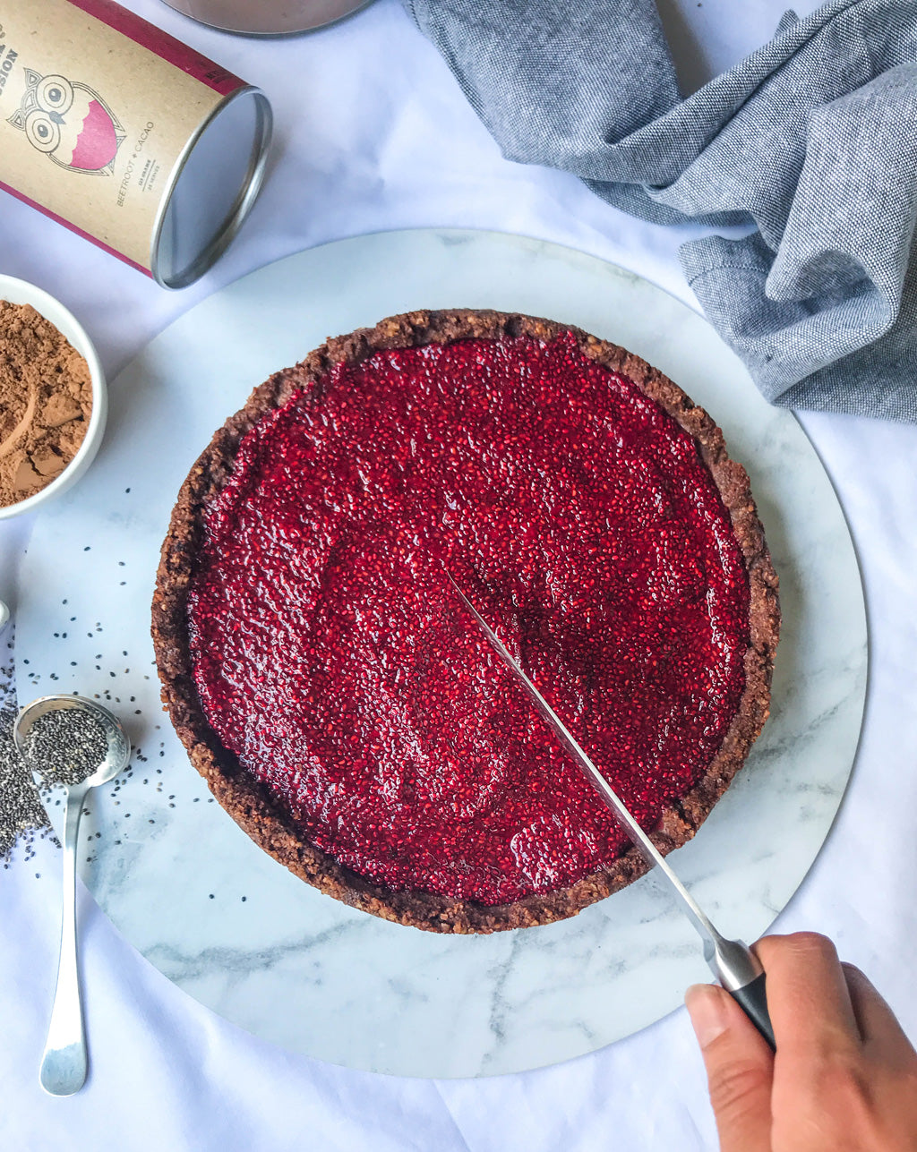 Choc Beetroot Mousse Tart with Raspberry Chia Jam