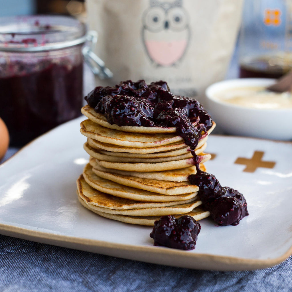 Naked Paleo Coconut Pancakes and Blueberry Chai Sauce Recipe | Healthy Paleo Snack Bars Food