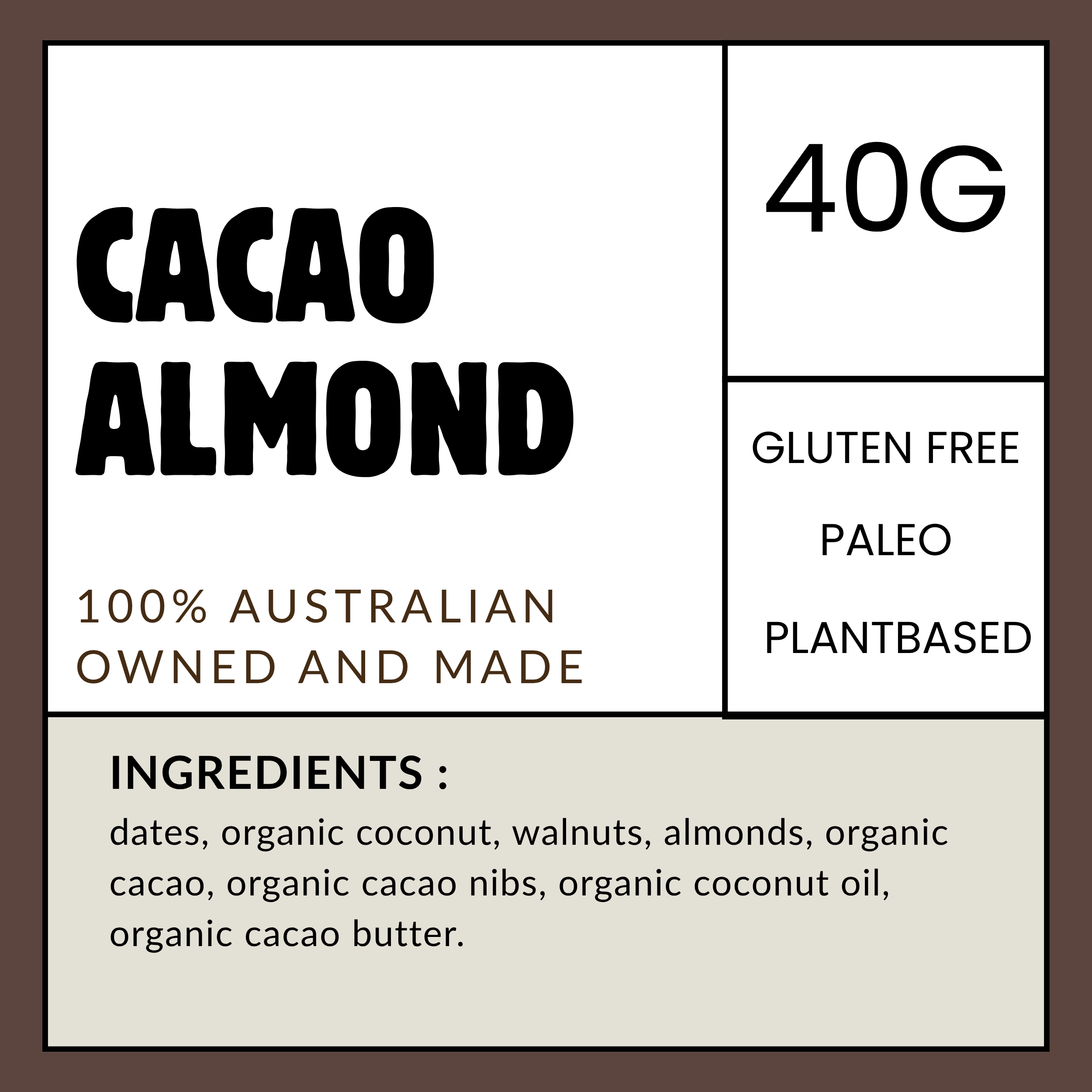 Cacao Almond Paleo Snack Bar (Box of 15 x 40g)