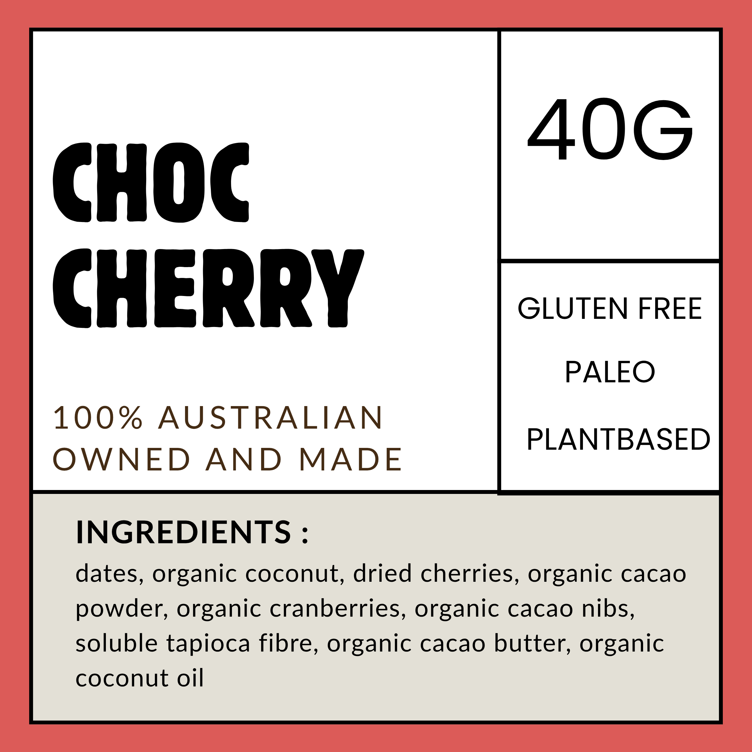 Choc Cherry Paleo Snack Bar (Box of 15 x 40g)