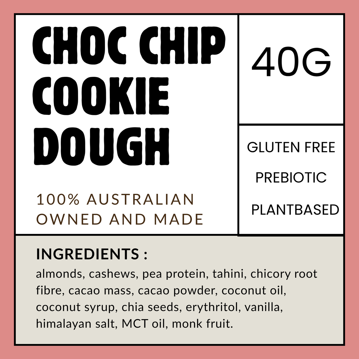 Choc Chip Cookie Dough Snack Keto Bar (Box of 15 x 40g)